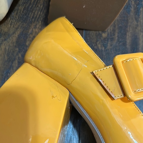 Mary Jane Khiara Shiny Bright Orange Platform Patent Leather Block Heels 10 - Picture 14 of 15
